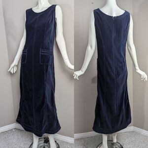 Laura Ashley Velour dress in Navy Blue front pockets, sleeveless, Vintage size 6